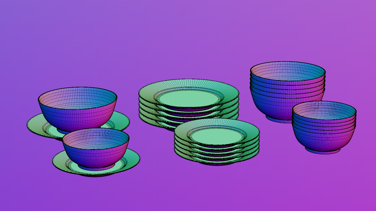 Elegant bowls and plates 3D model
