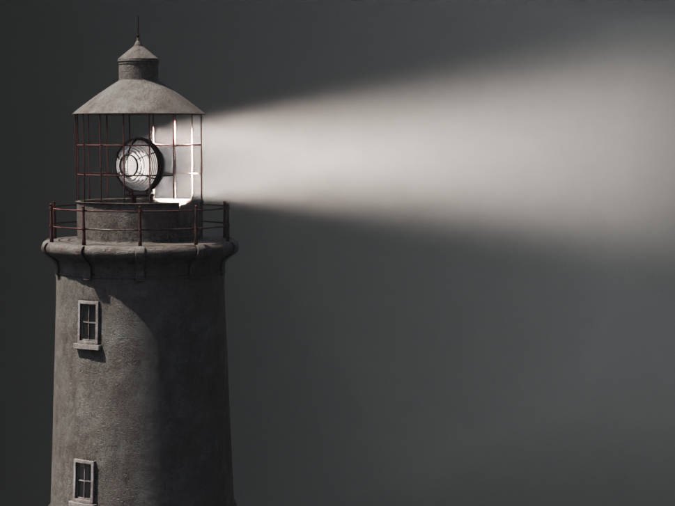 Lighthouse with a beam of light on a dark background