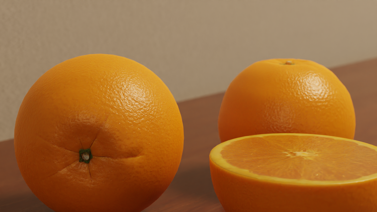 Orange half and whole 3D model